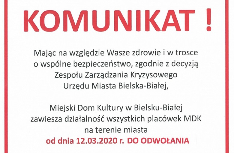 Komunikat MDK Bielsko-Biała