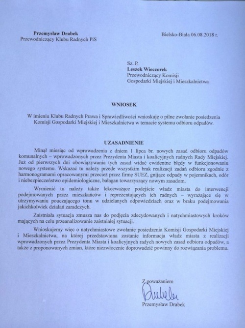 Przemysław Drabek: Tragiczna sytuacja w odbiorze śmieci wymaga natychmiastowej reakcji