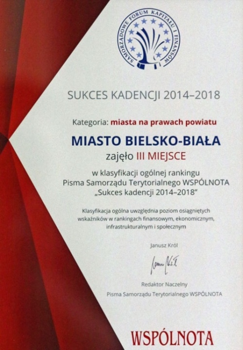 Bielsko-Biała zajęło trzecie miejsce w Polsce